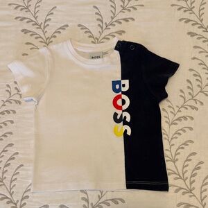 BOSS Kids' White and Black Tee with Multicolor Logo